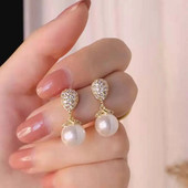 Korejske modne viseće naušnice s biserima za žene New Vintage Statement Circon naušnice Poklon za Valentinovo Nakit Pendientes Mujer