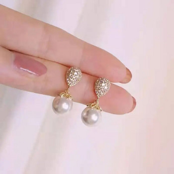 Корейски модни перлени висящи обеци за жени Нова ретро изявление Цирконова обеца Подарък за Свети Валентин Бижута Pendientes Mujer