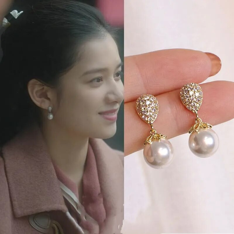 Korejske modne viseće naušnice s biserima za žene New Vintage Statement Circon naušnice Poklon za Valentinovo Nakit Pendientes Mujer