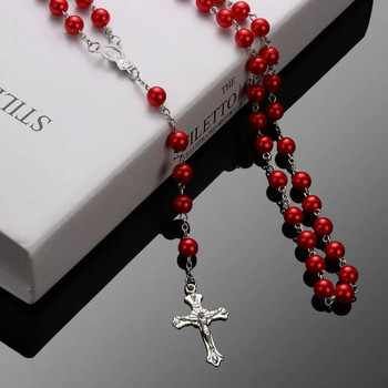 1 ΤΕΜ Vintage ροζάριο χάντρες Σταυρός Ιησούς Σταυρός Παρθένος Μαρία Κρεμαστό κολιέ κοσμήματα μόδας Δώρο