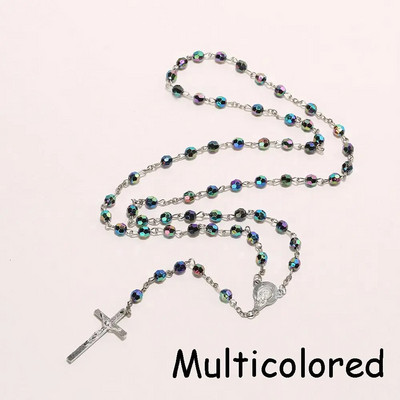 1PC Vintage Rozari Mărgele Cruce Iisus Crucifix Fecioara Maria Pandantiv Lanț Colier Bijuterii Moda Cadou