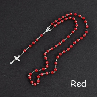 1PC Vintage Rozari Mărgele Cruce Iisus Crucifix Fecioara Maria Pandantiv Lanț Colier Bijuterii Moda Cadou