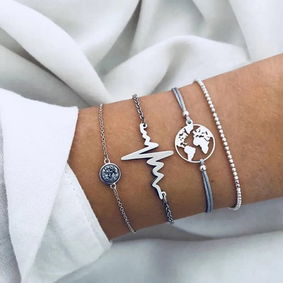 WUKALO boemske narukvice s anđelima u zlatnoj boji za žene Boho nakit Geometrijski slojeviti biserni lanac s privjescima Set narukvica