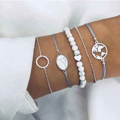 WUKALO boemske narukvice s anđelima u zlatnoj boji za žene Boho nakit Geometrijski slojeviti biserni lanac s privjescima Set narukvica