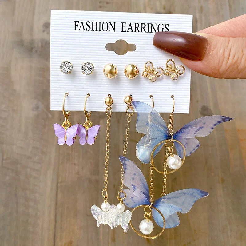 Butterfly Drop Kõrvarõngaste komplekt Naistele Akrüülvaigust Star Heart Ring Hoop Kõrvarõngas Pärl Brincos Kingitus Ehted Aksessuaarid