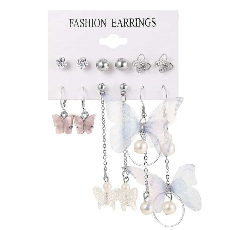 Butterfly Drop Kõrvarõngaste komplekt Naistele Akrüülvaigust Star Heart Ring Hoop Kõrvarõngas Pärl Brincos Kingitus Ehted Aksessuaarid