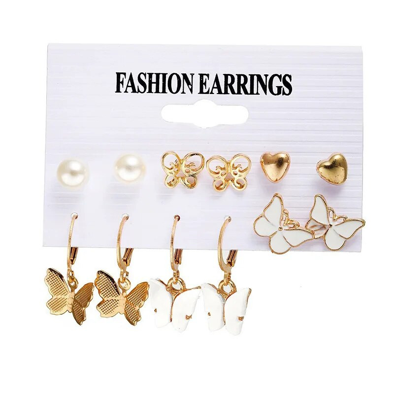 Butterfly Drop Kõrvarõngaste komplekt Naistele Akrüülvaigust Star Heart Ring Hoop Kõrvarõngas Pärl Brincos Kingitus Ehted Aksessuaarid