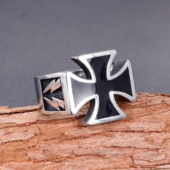 Δαχτυλίδι σε σχήμα μαύρου σταυρού Ανδρικό δαχτυλίδι Νέα μόδα Μεταλλικό Ηλεκτρο-Οπτικό Σχέδιο Δαχτυλίδι Αξεσουάρ Κοσμήματα για πάρτι Μέγεθος 7-12