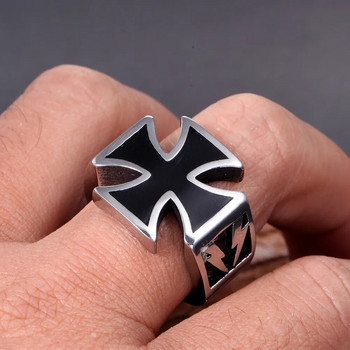 Δαχτυλίδι σε σχήμα μαύρου σταυρού Ανδρικό δαχτυλίδι Νέα μόδα Μεταλλικό Ηλεκτρο-Οπτικό Σχέδιο Δαχτυλίδι Αξεσουάρ Κοσμήματα για πάρτι Μέγεθος 7-12