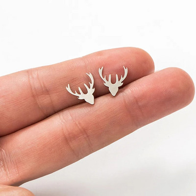 Μόδα από ανοξείδωτο ατσάλι Golden Deer Head Antlers Stud Earring Charm Ζωικά σκουλαρίκια για γυναίκες Femme Απλά εκλεκτά κοσμήματα DIY