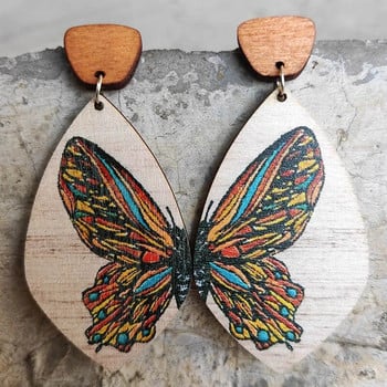 Винтидж дървени обеци с пеперуди Бохо дървени слънчогледови изящни обеци за жени Бижута на едро
