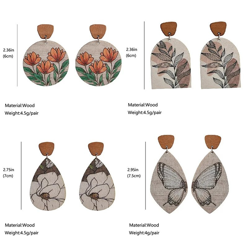 Vintage koka tauriņu auskari Boho koka saulespuķu paziņojuma auskari sievietēm juvelierizstrādājumu vairumtirdzniecība