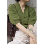 Sarebon 2022, jauns sieviešu V veida kakla izgriezuma vienkrāsains trikotāžas modelis ar īsām piedurknēm, vienkāršs modes jaka