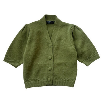 Sarebon 2022, jauns sieviešu V veida kakla izgriezuma vienkrāsains trikotāžas modelis ar īsām piedurknēm, vienkāršs modes jaka