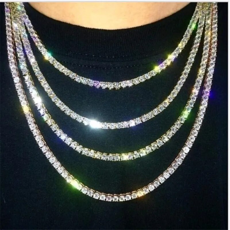 Új Iced Out tenisz karkötő nyaklánc férfi tenisz lánc divat hip-hop ékszer női 16/18/20/24/30 hüvelykes Choker lánc ajándék dz907