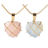 Μόδα απομίμηση γάτας Eye καρδιά κολιέ κοριτσάκι κολιέ ροζ χαλαζία Δώρο αξεσουάρ κοσμήματος