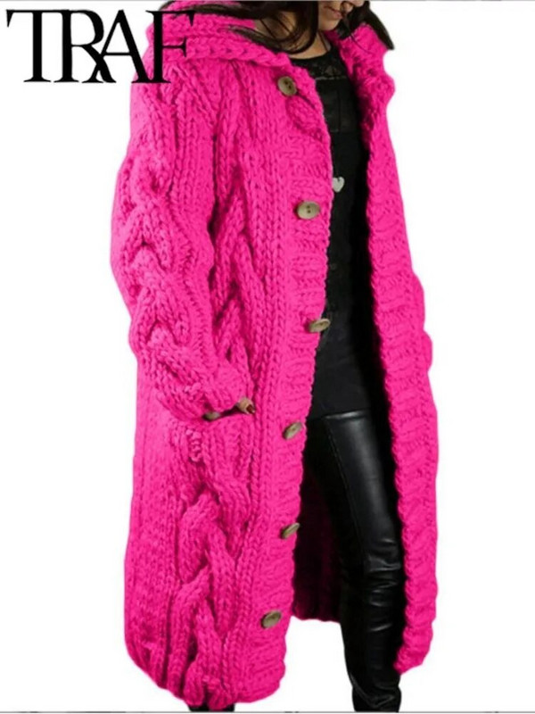 TRAF Ženska odjeća Modni jednobojni novi dugi kardigan za velike žene Veliki ženski pulover Mekana pletenina Ružičasta 2023.