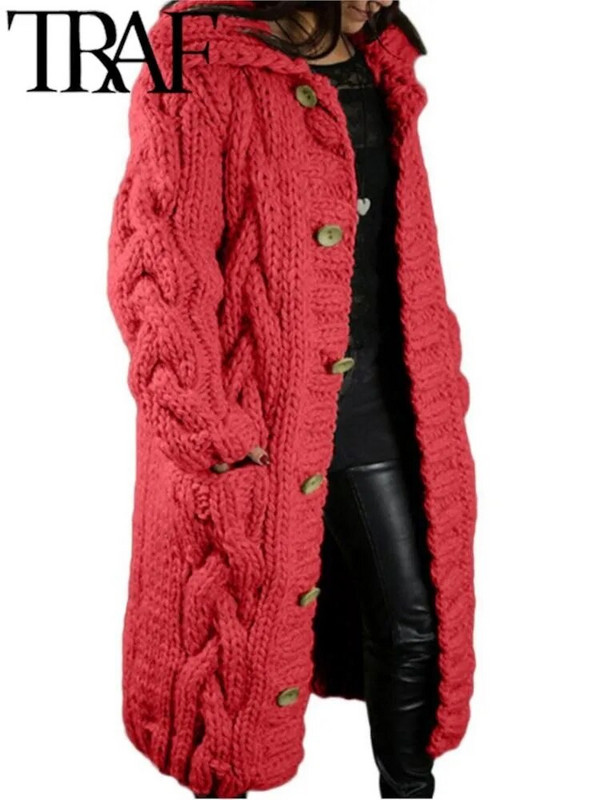 TRAF Ženska odjeća Modni jednobojni novi dugi kardigan za velike žene Veliki ženski pulover Mekana pletenina Ružičasta 2023.