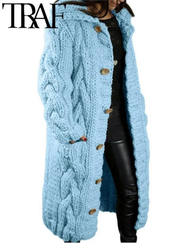 TRAF Ženska odjeća Modni jednobojni novi dugi kardigan za velike žene Veliki ženski pulover Mekana pletenina Ružičasta 2023.