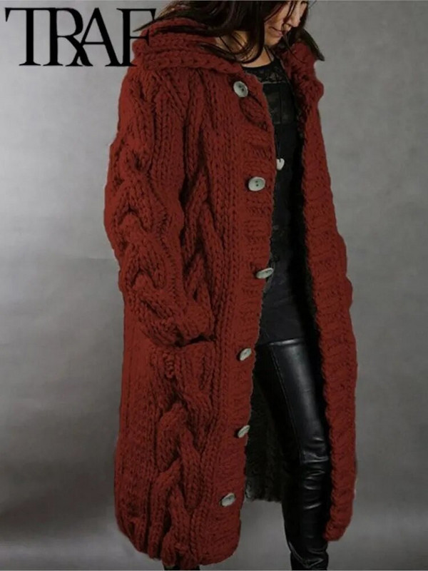 TRAF Ženska odjeća Modni jednobojni novi dugi kardigan za velike žene Veliki ženski pulover Mekana pletenina Ružičasta 2023.