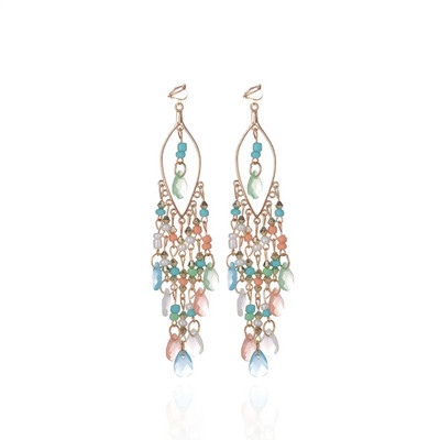 Ethnic Bohemia Beads Clip On Earrings Fashion Hanging no pierced Earrings Tassel Resin Vintage Ethnic Jewelry Δώρο για γυναίκες
