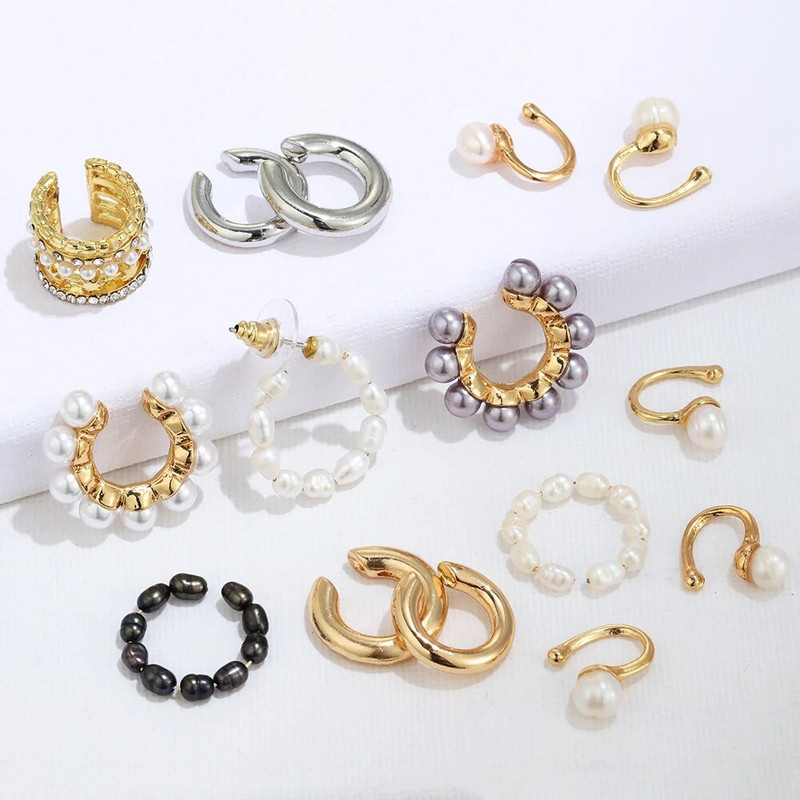 Lažni piercing za školjke od 9 stilova, cirkonska manžeta za uho Bez piercinga, široka višeslojna štipaljka za uši s biserima Ženske naušnice Dodaci Nakit