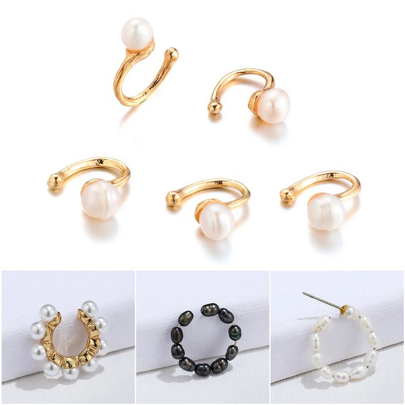 Lažni piercing za školjke od 9 stilova, cirkonska manžeta za uho Bez piercinga, široka višeslojna štipaljka za uši s biserima Ženske naušnice Dodaci Nakit