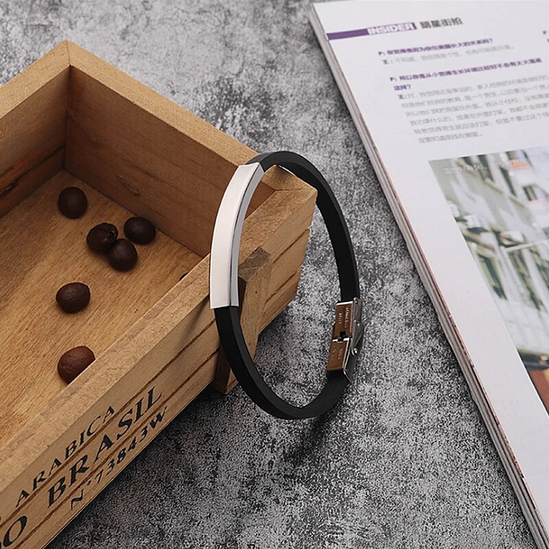 Modna korejska narukvica od crne punk gumene silikonske nehrđajućeg čelika za muškarce Wumen narukvice narukvice Pulseras Hombre Caucho