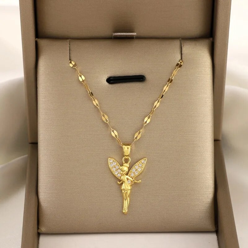 Mood Lillehaldjas Ingli ripats kaelakee naistele Titaanist teraskett Luksuslik banketi ehted Aksessuaarid Kingitus sõpradele