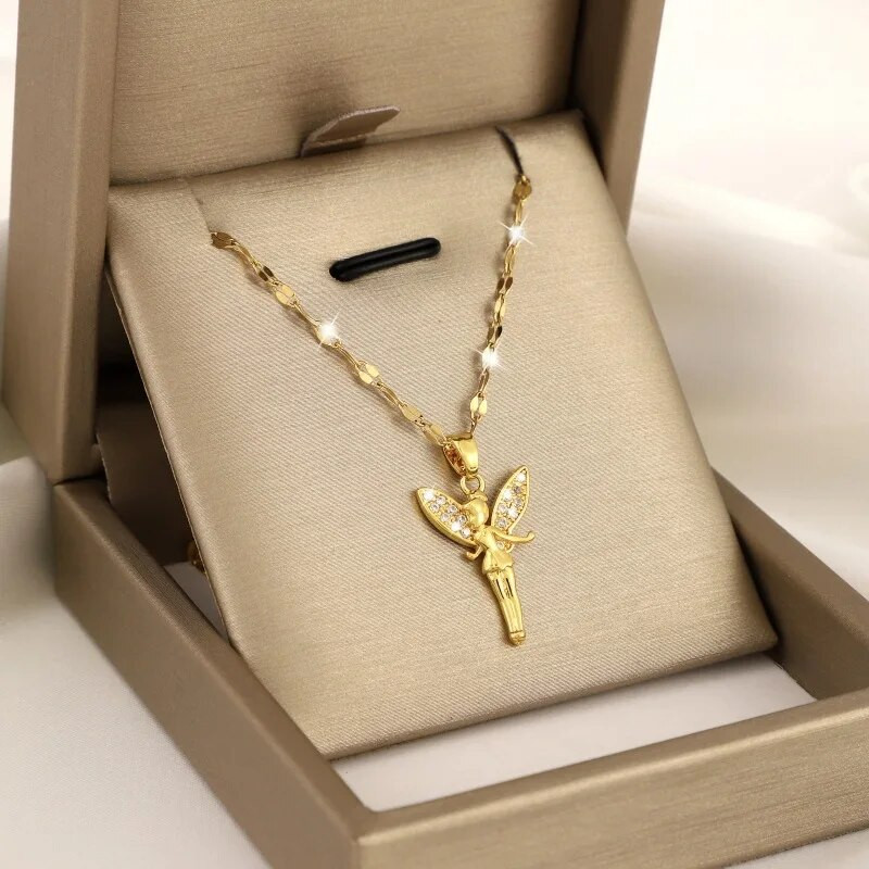 Mood Lillehaldjas Ingli ripats kaelakee naistele Titaanist teraskett Luksuslik banketi ehted Aksessuaarid Kingitus sõpradele