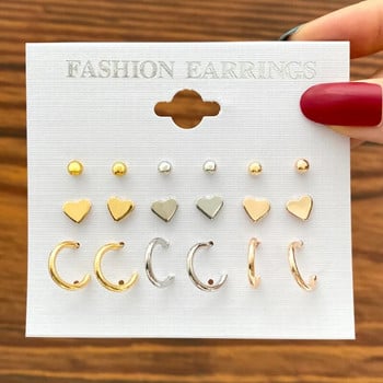 Комплект ретро геометрични златни обеци Цветно сърце Леопард за жени Проста перла Метални квадратни кръгли модни парти бижута