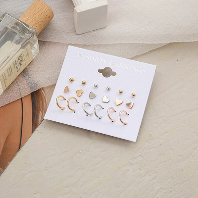 Vintage ģeometrijas zelta Auskaru komplekts Krāsa Sirds Leopards Sievietēm Vienkāršas Pērļu Metāla Kvadrātveida Apaļas Modes Juvelierizstrādājumi