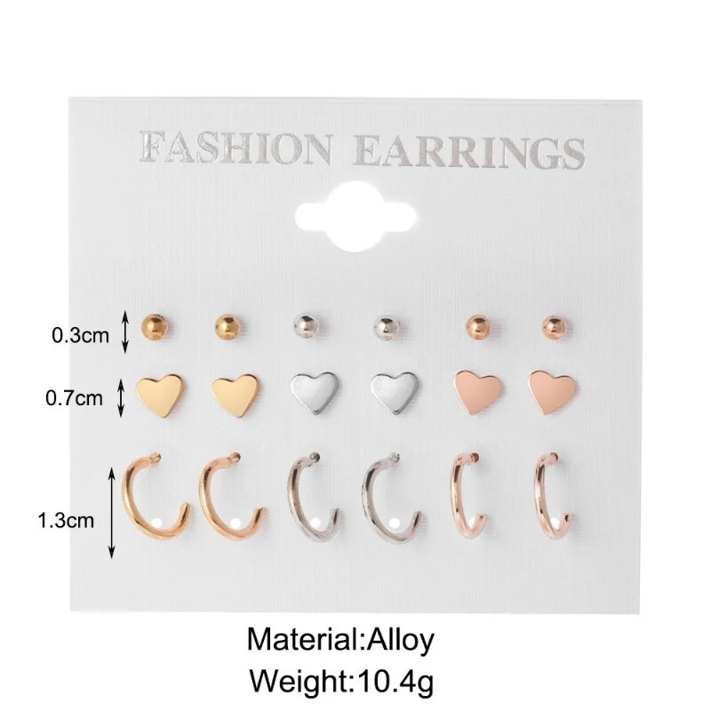 Vintage ģeometrijas zelta Auskaru komplekts Krāsa Sirds Leopards Sievietēm Vienkāršas Pērļu Metāla Kvadrātveida Apaļas Modes Juvelierizstrādājumi