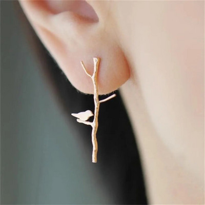 8SEASONS Romantic Branch Bird Metal Ear Post Stud Earrings Gold Silver Цвят Цинкова сплав Дамски бижута Подарък Dropshipping 1 чифт