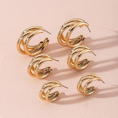Yuxi Jewelry Manufacturer 2023 Ženske zdepaste naušnice s trostrukim kolutima klasičnog dizajna, modne metalne legure, pozlaćene