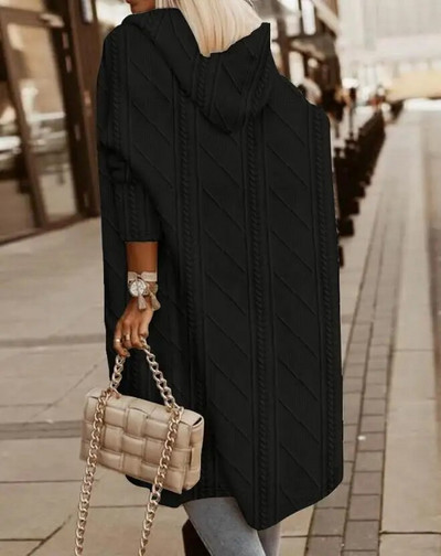 Naiste talvine kardigan Colorblock avatud eest kapuutsiga kootud kontrastsusega leopard pikkade varrukatega kapuutsiga mantel