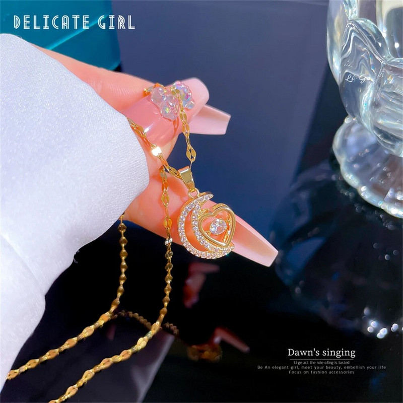 Luksuzni dizajn Moon Love Cirkon privjesak Zlatna ogrlica za žene Elegantna ženska zabava Nakit Dodaci Poklon za Valentinovo