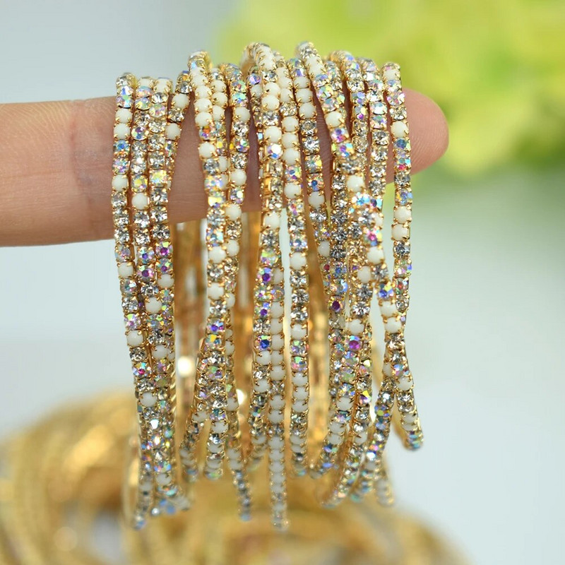 10db/Szett Arany Elastic Force karkötő karkötő női kristály strassz Esküvői karkötők és karkötők Ékszerek Pulseira Feminia