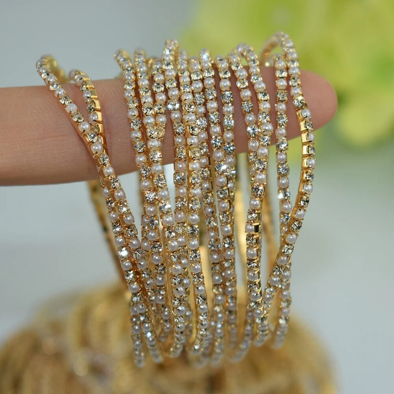 10db/Szett Arany Elastic Force karkötő karkötő női kristály strassz Esküvői karkötők és karkötők Ékszerek Pulseira Feminia