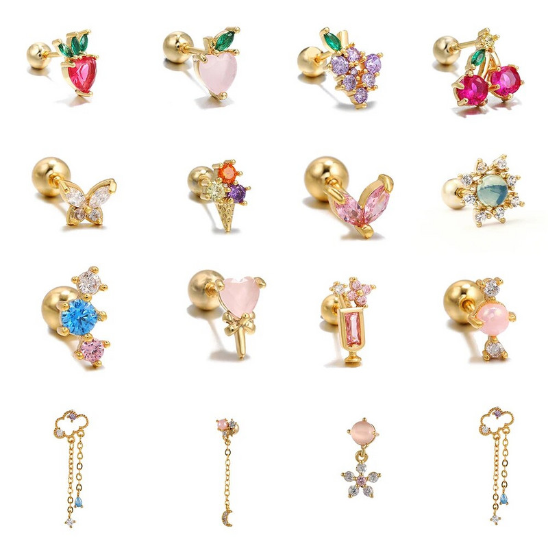 1PC Mini cirkonske naušnice od nehrđajućeg čelika za bušenje ušiju Ženske izvrsne višebojne ušne zakovice hrskavične naušnice Nakit za tijelo Poklon