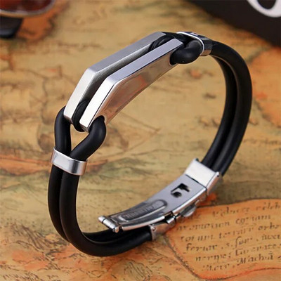 2023. gada modes mīļotāju rokassprādze Sievietēm Vīriešu pulēšana Nerūsējošā tērauda rokassprādzes Loka rombs Biezs Skava Metāla Silikona Aproces Rotaslietas