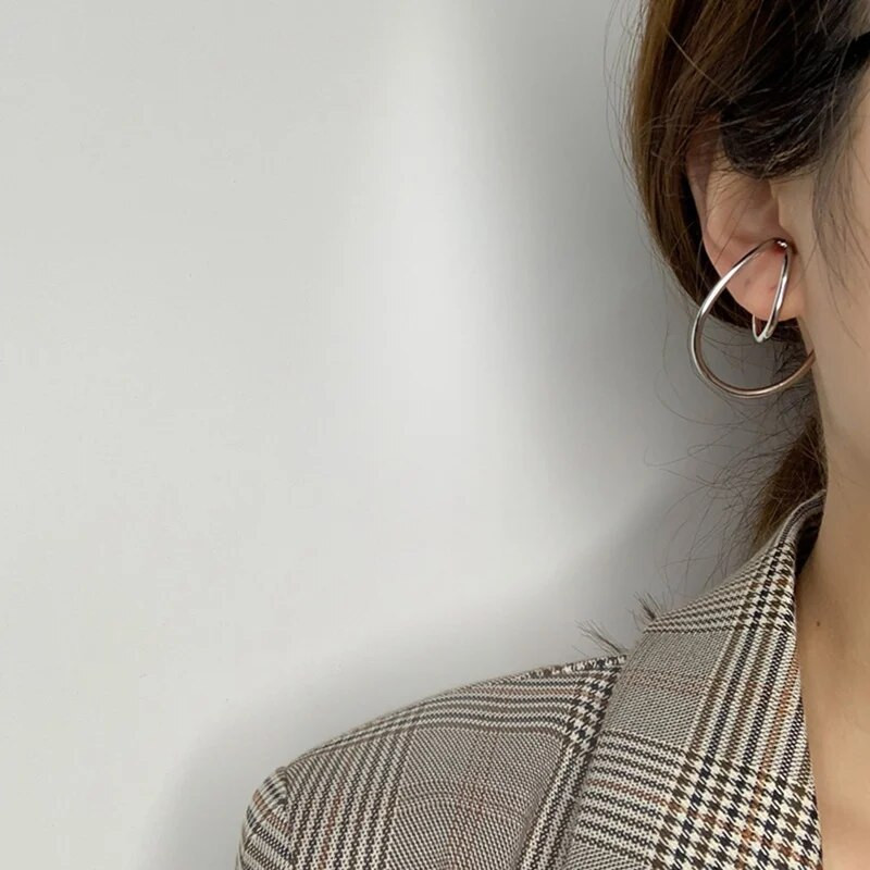 Manžeta za uši s dvostrukim obručima Nepravilna zakrivljena kopča Režanj hrskavice slaganje bez piercinga Fine naušnice za žene i muškarce Modni poklon
