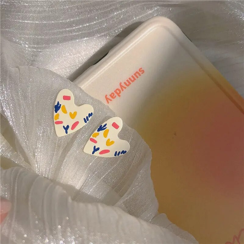 Korejski slatki grafiti Art šarene naušnice u obliku srca za žene Slatke estetske djevojke studentice Elegantan svakodnevni život Ljetni nakit