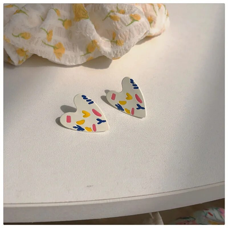 Korejski slatki grafiti Art šarene naušnice u obliku srca za žene Slatke estetske djevojke studentice Elegantan svakodnevni život Ljetni nakit