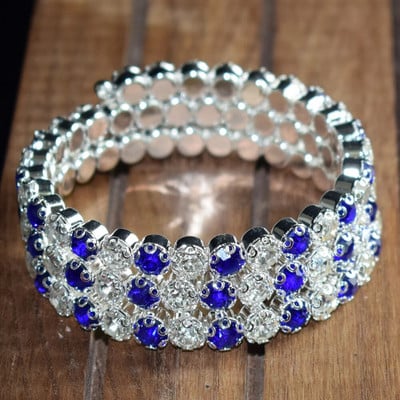 6 Sjajna 3 reda narukvica od plavog kristala Vjenčana zlatna narukvica sa vještačkim kamenom Rastezljiva ženska narukvica Nakit Pulseira Feminina