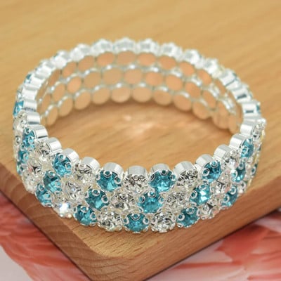 6 Sjajna 3 reda narukvica od plavog kristala Vjenčana zlatna narukvica sa vještačkim kamenom Rastezljiva ženska narukvica Nakit Pulseira Feminina