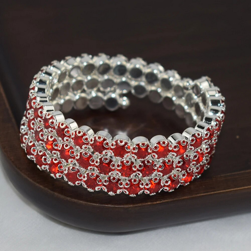 6 Sjajna 3 reda narukvica od plavog kristala Vjenčana zlatna narukvica sa vještačkim kamenom Rastezljiva ženska narukvica Nakit Pulseira Feminina