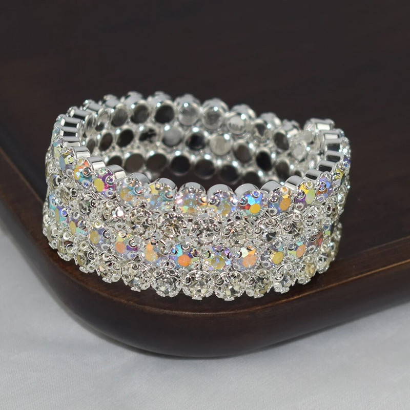 6 Sjajna 3 reda narukvica od plavog kristala Vjenčana zlatna narukvica sa vještačkim kamenom Rastezljiva ženska narukvica Nakit Pulseira Feminina