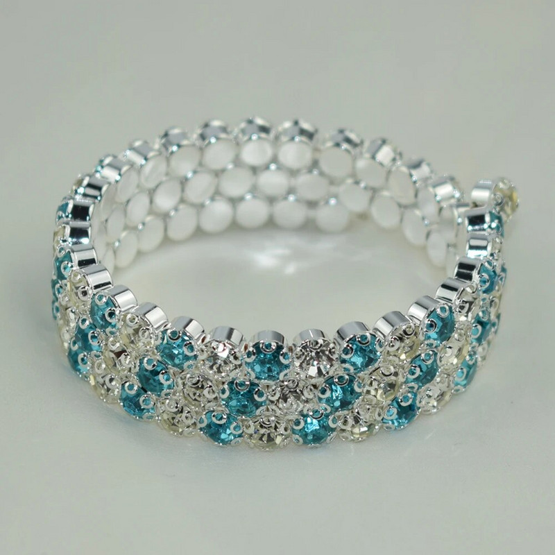 6 Sjajna 3 reda narukvica od plavog kristala Vjenčana zlatna narukvica sa vještačkim kamenom Rastezljiva ženska narukvica Nakit Pulseira Feminina