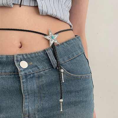 Retro bőr kötél Punk csillag medál hosszú nyaklánc női niche design személyiség állítható húzózsinór Kiegészítők ÉkszerTide